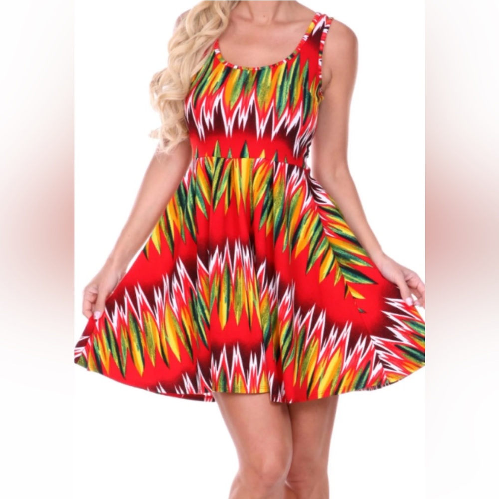 White Mark brand summer dress stretchy sundress colorful chevron print sz M